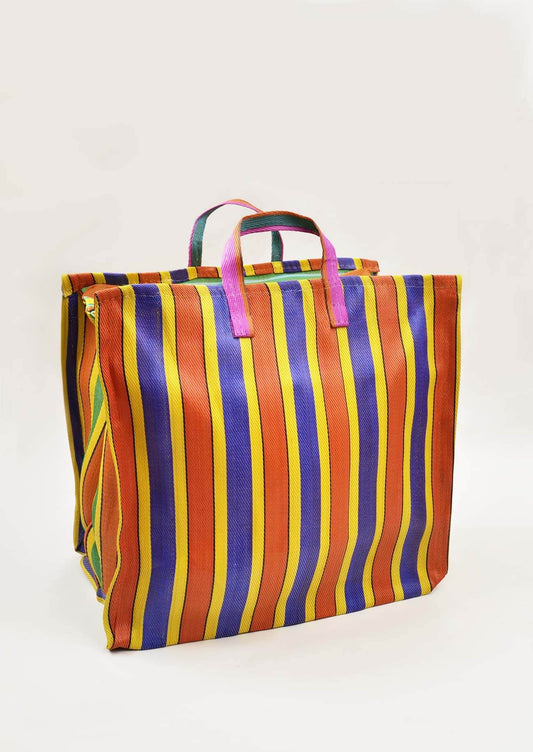 Stripe Market Bag | Cobalt & Tangerine
