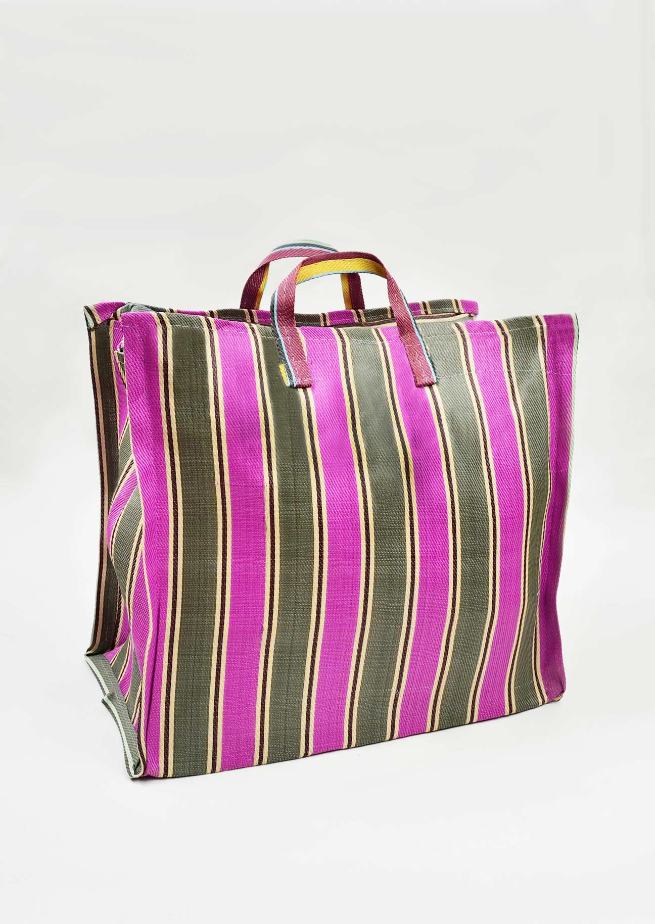 Stripe Market Bag | Khaki & Orchid