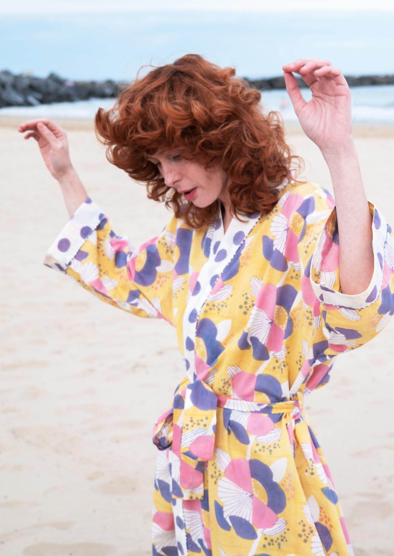 Ume Block Print Cotton Robe & Matching Tote | Maize