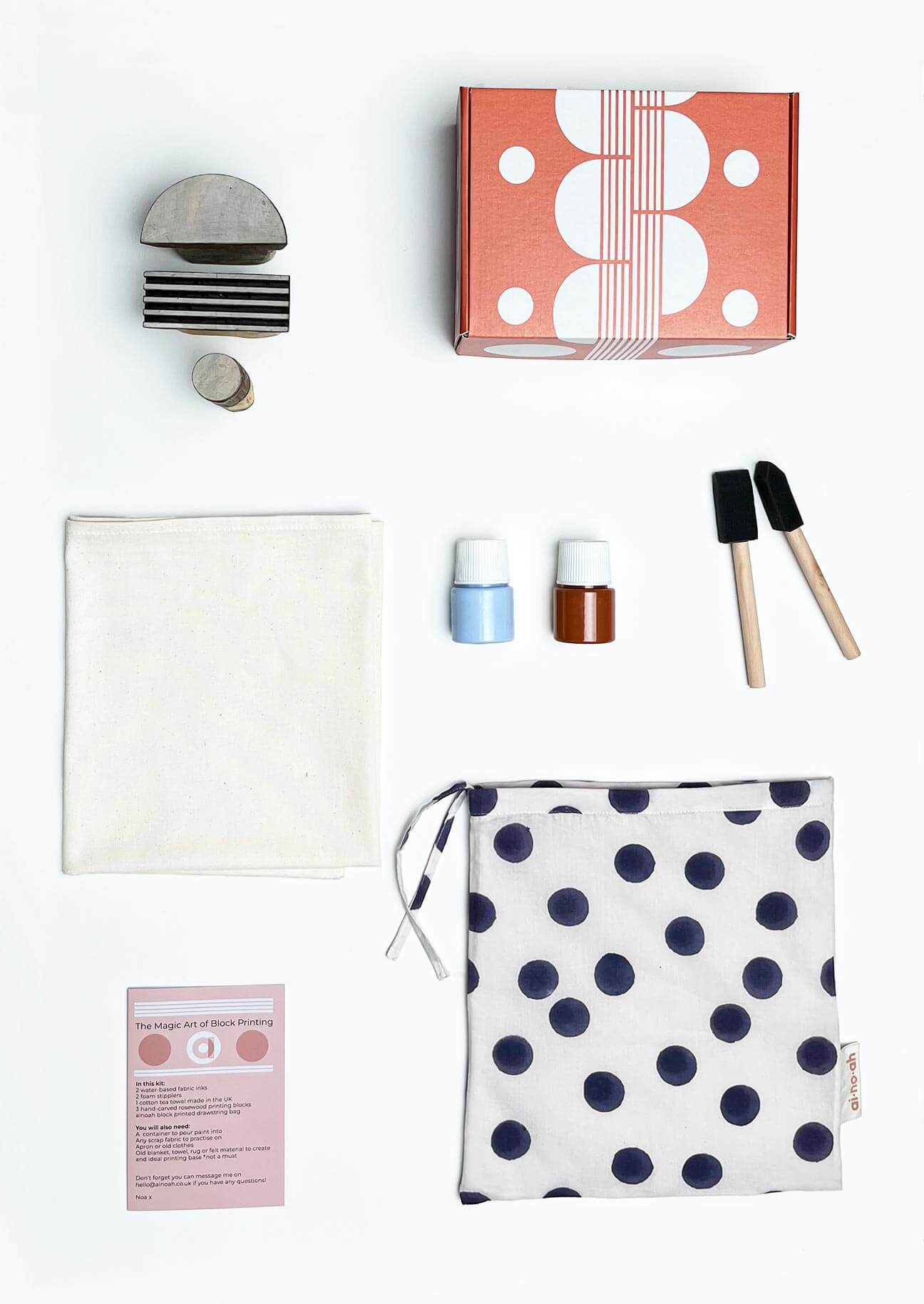 ainoah Block Printing Kit | Dot Dot, Sky Blue & Cinnamon