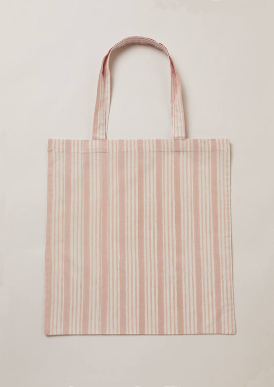 Block printed stripe dusty pink tote bag.