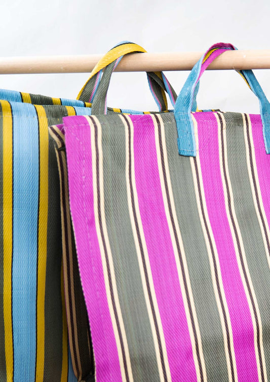 Stripe Market Bag | Khaki & Orchid