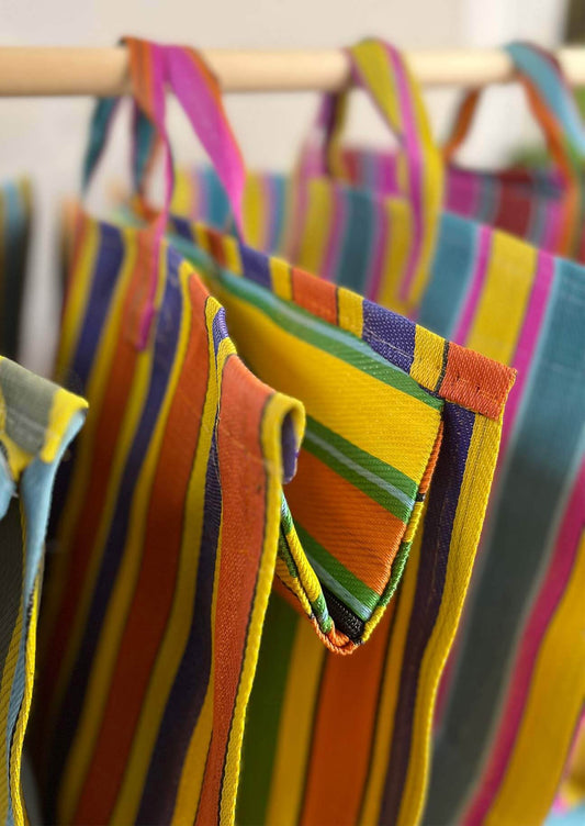 Stripe Market Bag | Cobalt & Tangerine